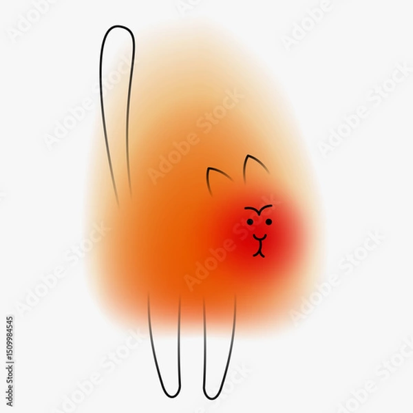 Obraz Angry cat character. Creative art composition with blurred gradient and simple line elements. Set of bright modern design cartoon animal in minimalistic style. Vivid vector illustration.