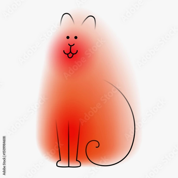 Fototapeta Friendly big cat character. Creative art composition with blurred gradient and simple line elements. Set of bright modern design cartoon animal in minimalistic style. Vivid vector illustration.