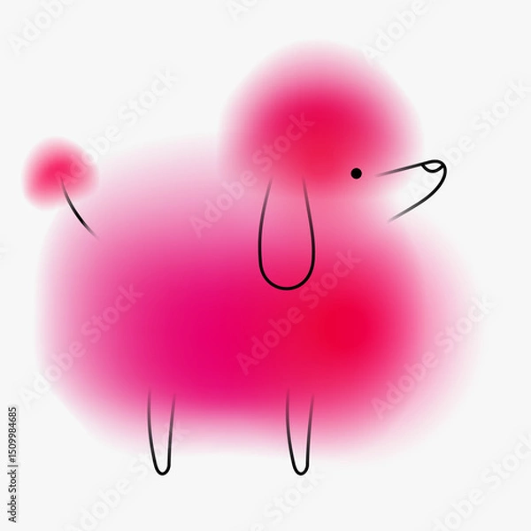 Obraz Pink poodle dog character. Creative art composition with blurred gradient and simple line elements. Set of bright modern design cartoon animal in minimalistic style. Vivid vector illustration.