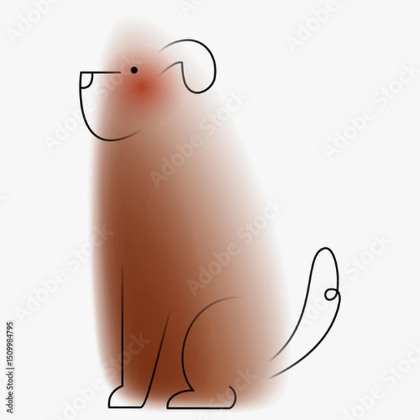 Fototapeta Big dog character. Creative art composition with blurred gradient and simple line elements. Set of bright modern design cartoon animal in minimalistic style. Vivid vector illustration.