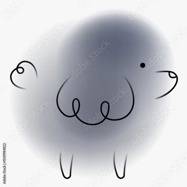 Obraz Small fluffy dog character. Creative art composition with blurred gradient and simple line elements. Set of bright modern design cartoon animal in minimalistic style. Vivid vector illustration.