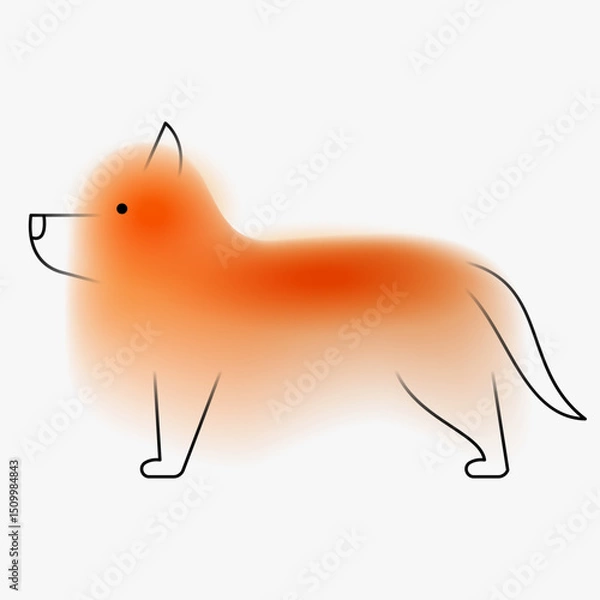 Obraz Corgi dog character. Creative art composition with blurred gradient and simple line elements. Set of bright modern design cartoon animal in minimalistic style. Vivid vector illustration.