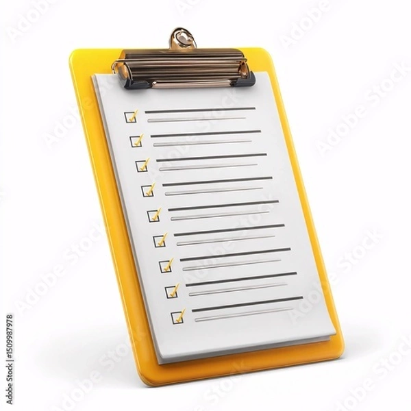 Fototapeta 3D rendered white clipboard icon for task management, isolated on white.