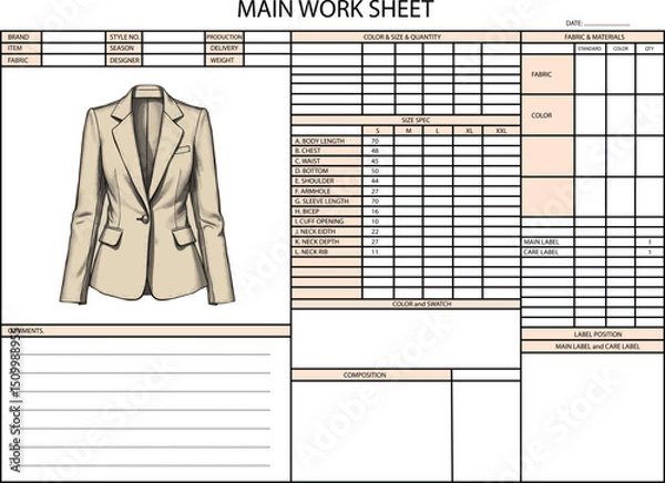 Fototapeta COAT SPEC SHEET DESIGN ILLUSTRATION FOR FASHION DESIGN