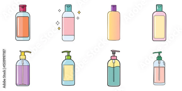 Obraz Multiple vector illustration shampoo bottle, contour lines