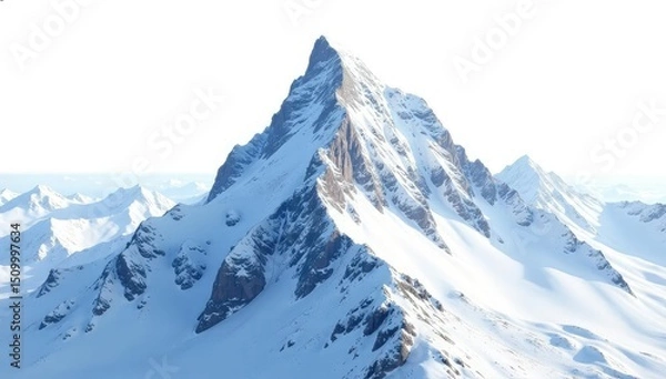 Fototapeta A pristine, snow-covered mountain peak isolated on white , mountain range, crisp, alps