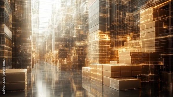 Fototapeta Dynamic warehouse automation modern storage facility visual data representation high-tech environment aerial view conceptual innovation