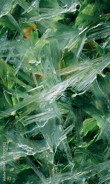 Obraz Abstract nature scene featuring sharp translucent ice shards on vibrant green foliage creating a dynamic surface