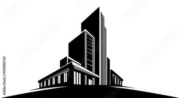Obraz Modern building silhouette vector element for corporate themes, white background