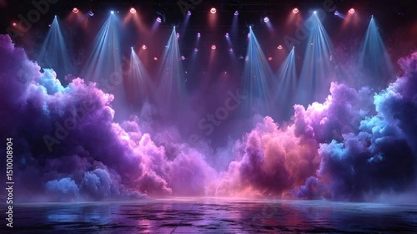 Obraz Illuminated cloud stage performance theatrical venue visual art dramatic atmosphere wide angle creative expression