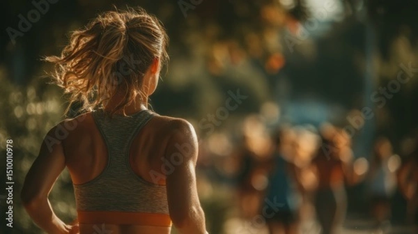Obraz Woman running in a park fitness activity outdoor setting vibrant atmosphere dynamic perspective for health enthusiasts