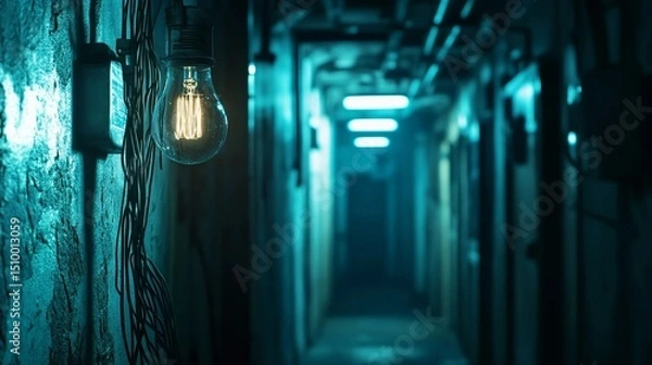 Obraz flickering lightbulb in hallway