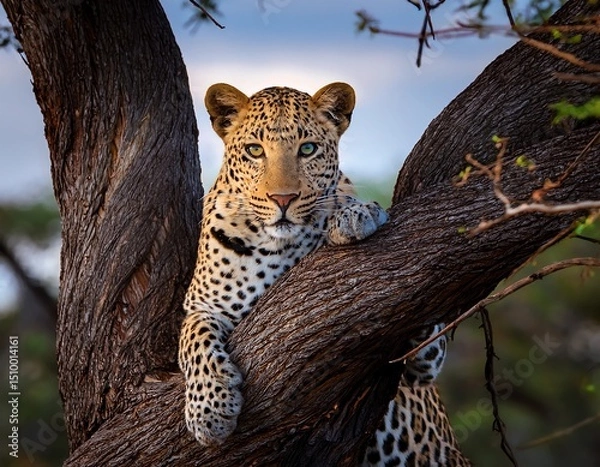 Fototapeta leopard resting on the tree
