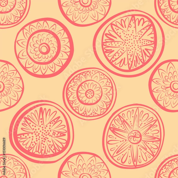 Fototapeta Hand-Drawn Mandala Ornament – Boho Floral Circle Pattern in Vector Ink Style Decorative vector pattern featuring hand-drawn mandala-style circular ornaments in an ink line art style.