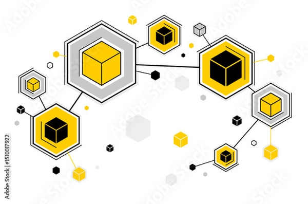 Obraz Abstract tech geometric vector background, connected cubes technology network or science theme, digital system abstraction.