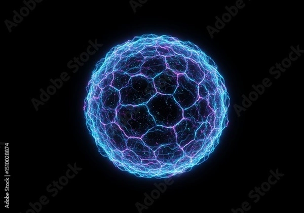 Fototapeta A glowing neural network orb suspended in a dark void, pulsing with data streams and binary code