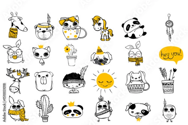 Obraz animal cute cartoon set