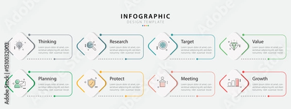 Fototapeta Timeline Creator infographic template. 8 Step timeline journey, calendar Flat simple infographics design template. presentation graph. Business concept with 8 options, gantt vector illustration.