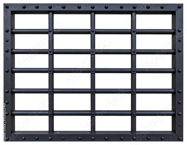 Fototapeta Black metal prison bars with rivets isolated on transparent or white background	
 
