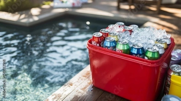 Obraz Chilled cans by the pool on a sunny day