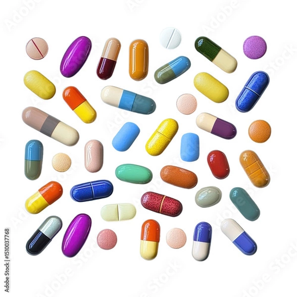 Obraz colorful pills and capsules on transparent background