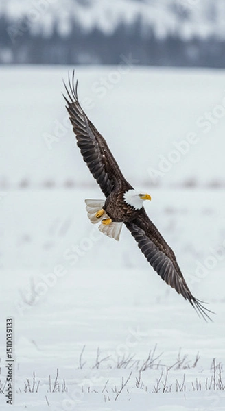 Obraz Bald eagle flying over snowy field
