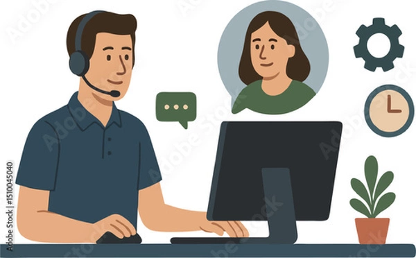 Obraz Illustrated tech support Connecting people and systems