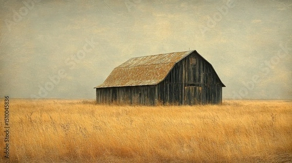 Obraz Rustic Charm and Country Serenity Old Wooden Barn in Field of Golden Grass a Rural Blackground