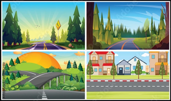 Obraz An illustration of road landscape on different pattern.