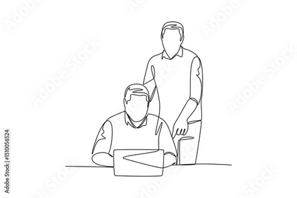 Obraz Businessman working on laptop with supervisor guiding continuous line drawing