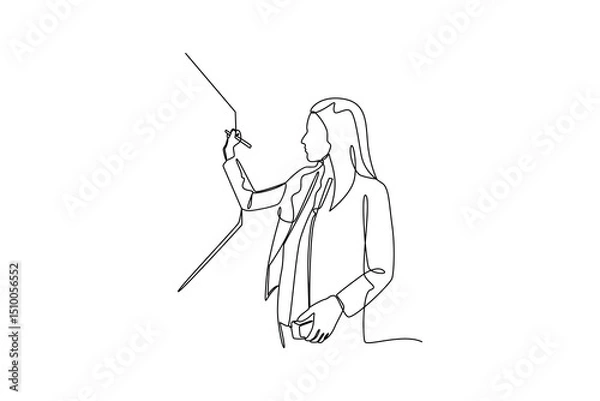 Obraz Businesswoman drawing business strategy on whiteboard in continuous line style