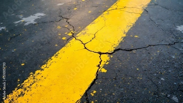 Obraz Broken Yellow Traffic Line on Pavement