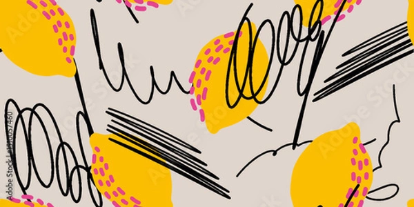 Obraz Lemon Scribbles A Fun & Colorful Fruit Illustration Seamless Pattern