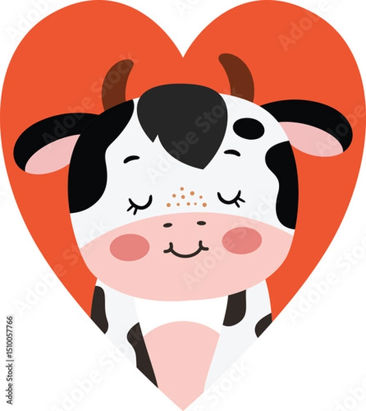 Obraz Cute Cow Inside a Red Heart