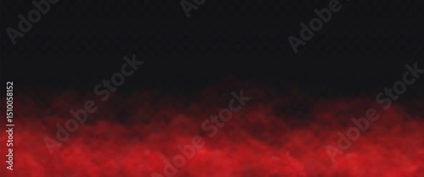 Fototapeta Red Fog effect on transparent dark background. Vector Smoke cloud.