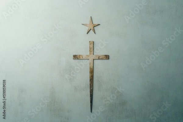 Fototapeta Celestial Symbols of Cross, Crescent, and Star United in Harmony