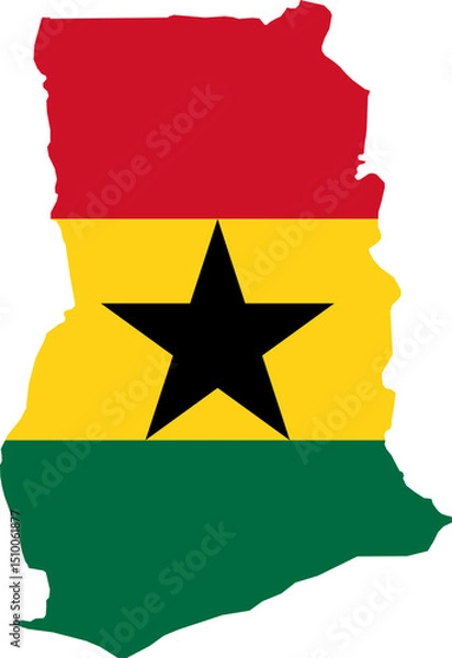 Obraz Ghana national flag map with country boundary shape (Web Mercator projection)