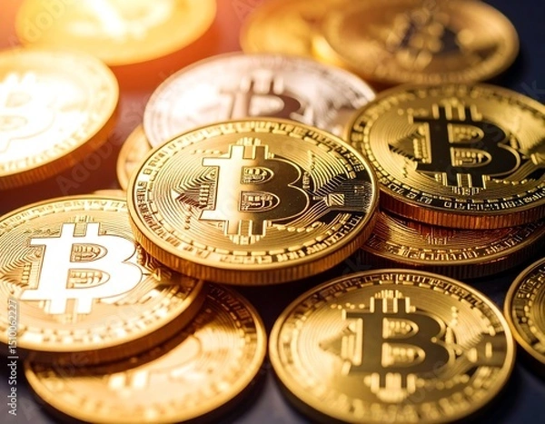 Obraz Golden Bitcoin coins