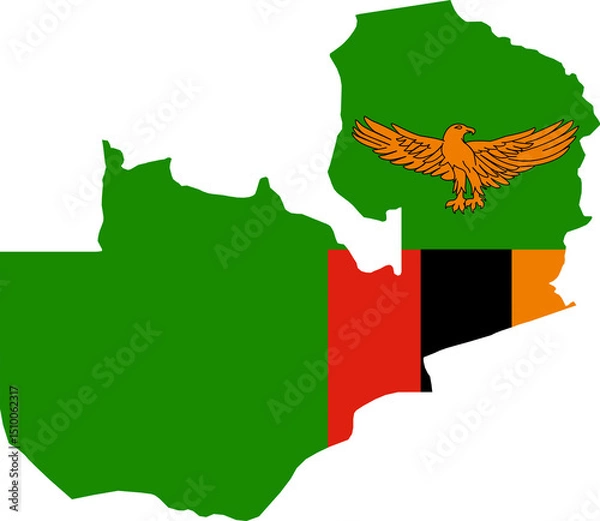Obraz Zambia national flag map with country boundary shape (Web Mercator projection)