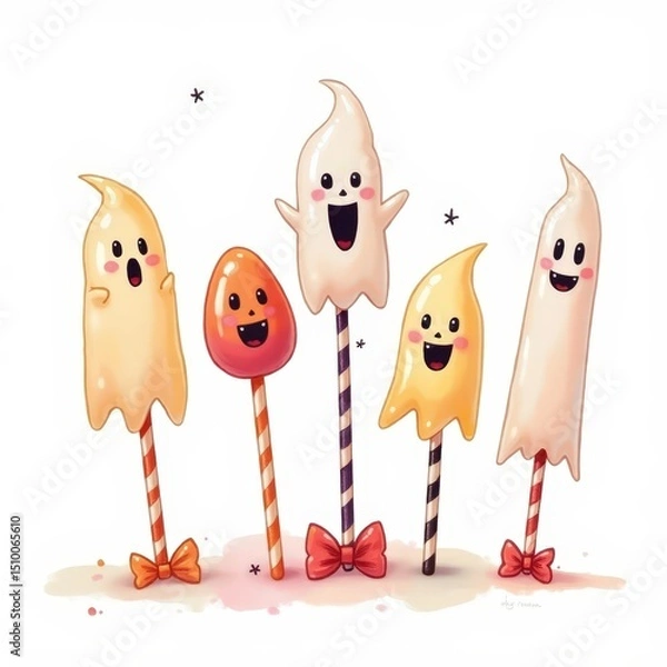 Obraz Cute ghost character lollipops with cheerful expressions on display for Halloween celebration