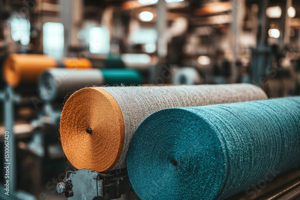 Obraz Colorful threads in a textile factory showcase modern carpet printing technology and vibrant creativity