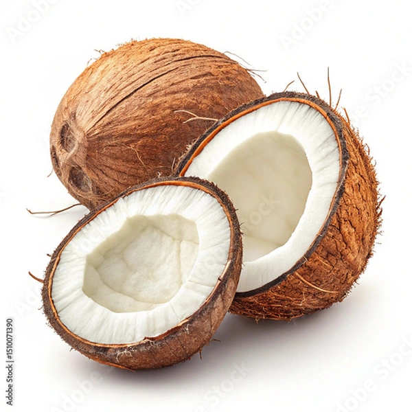 Obraz coconut on a white background cut lengthwise