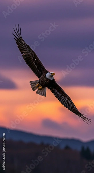 Obraz Eagle in Flight Against Colorful Sky