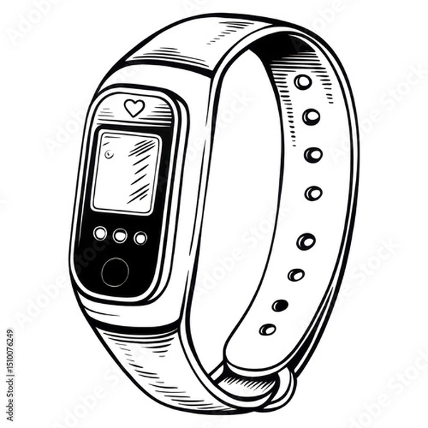 Fototapeta A modern fitness tracker wristband with a digital display and multiple buttons.