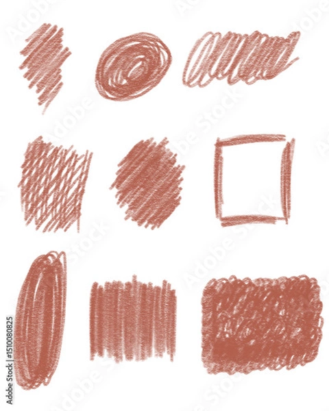 Fototapeta A collection of hand-drawn coral red brush strokes and shapes, perfect for adding a natural, organic, or artistic touch to designs.