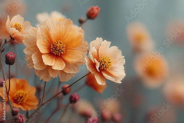 Fototapeta Beautiful marigold flowers with misted background in a flat design style create a serene atmosphere perfect for wallpapers