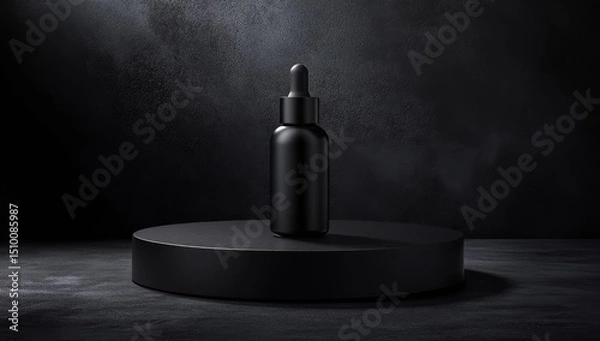 Fototapeta A luxurious dropper bottle for cosmetics is showcased on a two-toned display stand, emphasizing its elegant and high-end design