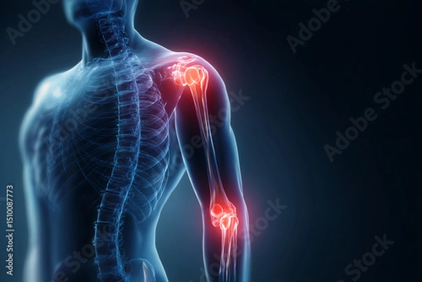 Obraz Understanding human anatomy through a detailed illustration of the shoulder and elbow joints with highlighted areas