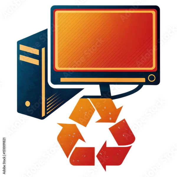 Fototapeta A desktop computer with a recycling symbol, representing electronic waste recycling and sustainability.