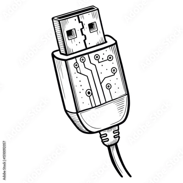 Fototapeta A detailed illustration of a USB cable showing internal circuitry and connectors.